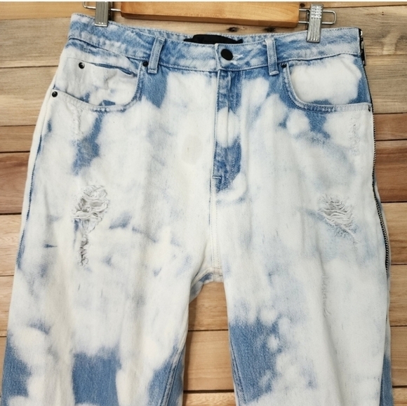 Alexander Wang Denim Cult Side Zip Bleach Out Jean High Rise Distressed Raw Hem - Picture 5 of 13